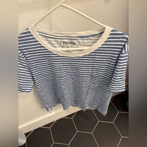 J. Peterman White and Blue Striped Short Sleeve Top